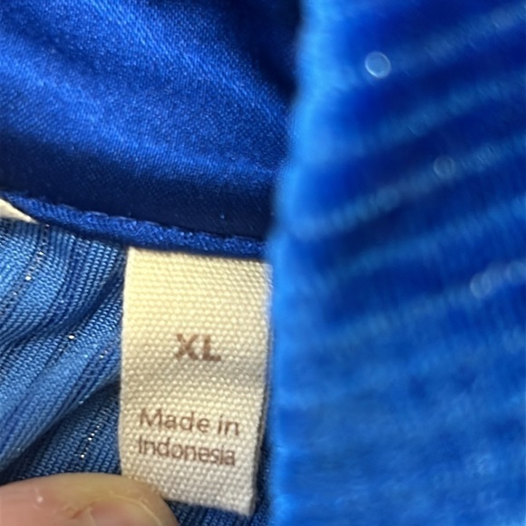 LUX SOFT SURROUNDINGS BLUE VELVET Thin Metallic Stripes Long Sleeve Shirt - Picture 6 of 11